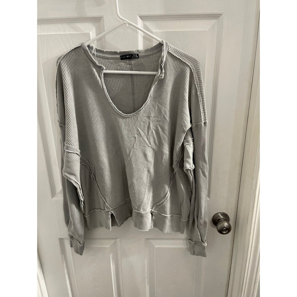 Black Tape Long Sleeve Deconstructed Top Size M Light Gray